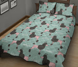 poodle dog green background Quilt Bed Set