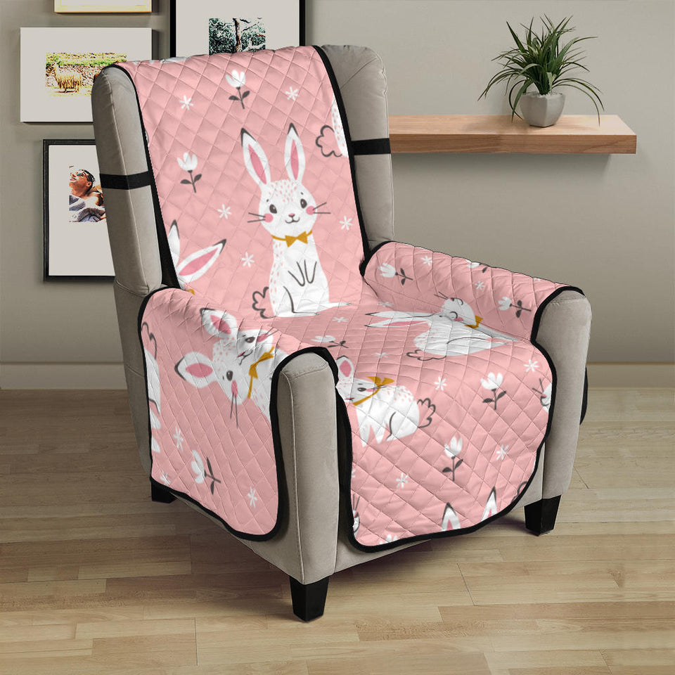 Cute white rabbit flower pink background Chair Cover Protector
