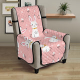 Cute white rabbit flower pink background Chair Cover Protector