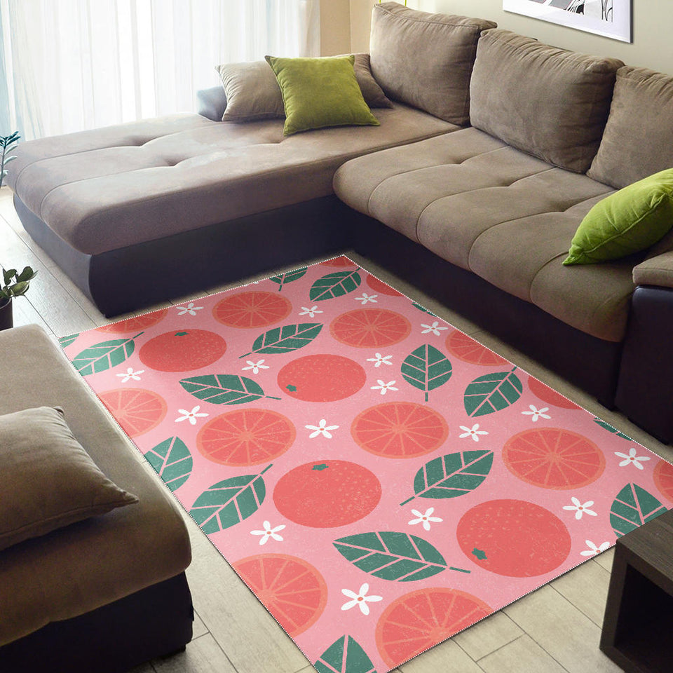 Grapefruit Leaves Flower Pink Background Area Rug