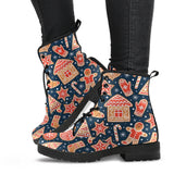 Christmas Gingerbread Cookie Pattern Leather Boots