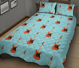 electric guitar pattern light blue background Quilt Bed Set