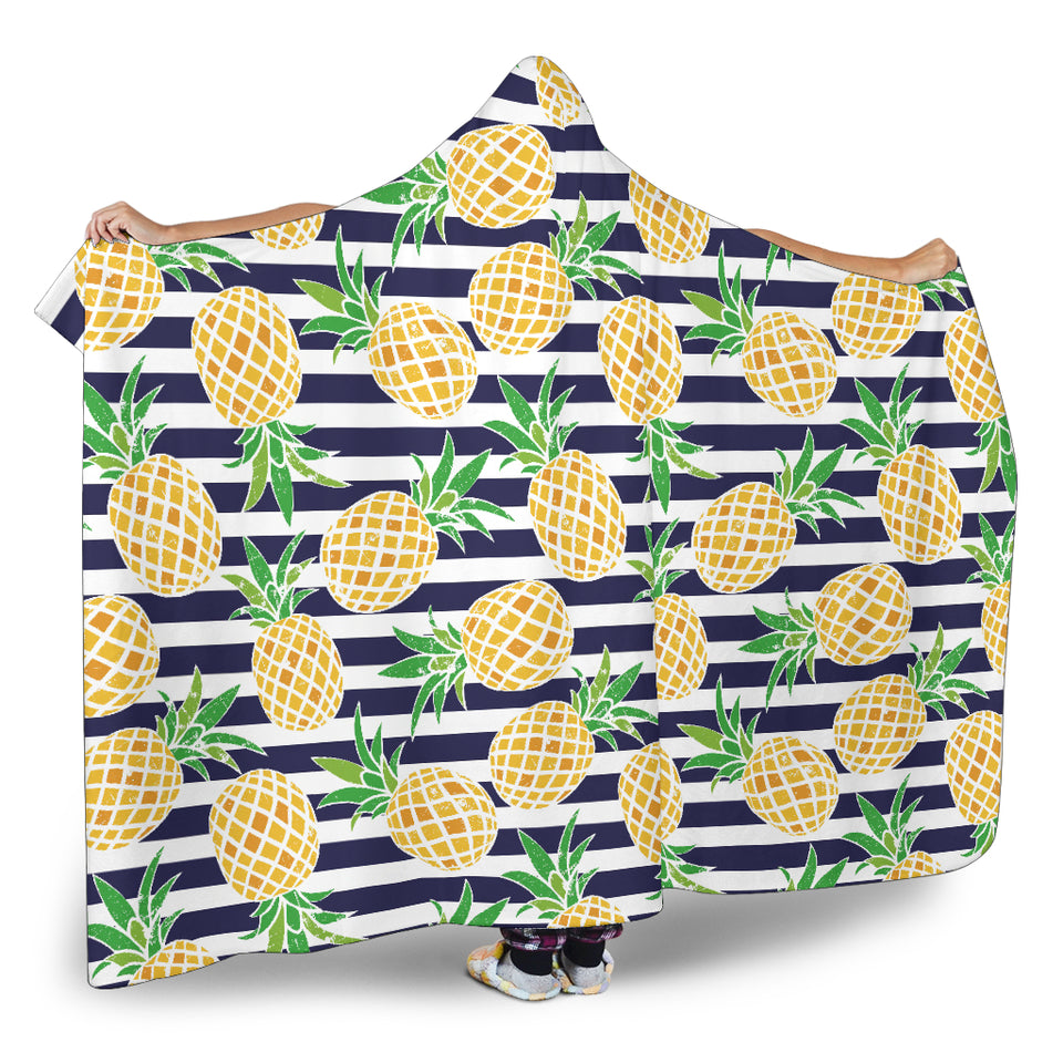 Pineapples Pattern Striped Background Hooded Blanket