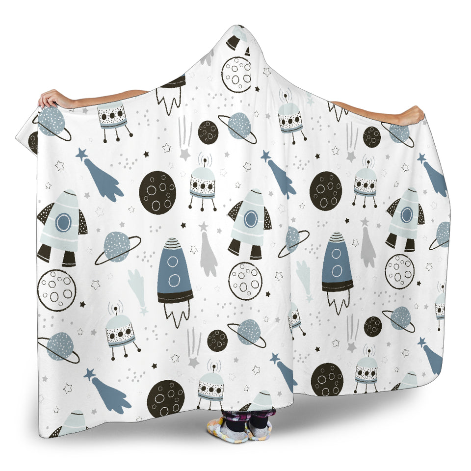 Hand Drawn Space Elements Space Rocket Star Planet Space Probe Hooded Blanket