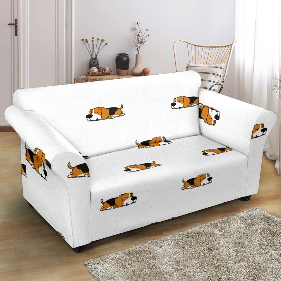 Cute Beagle Dog Sleeping Pattern Loveseat Couch Slipcover