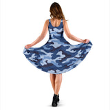 Blue Camo Camouflage Pattern Sleeveless Midi Dress