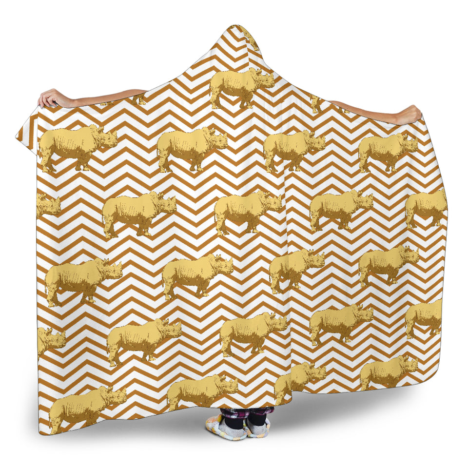 Rhino Yellow Theme Pattern Hooded Blanket