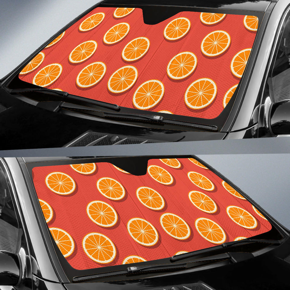 Oranges Pattern Red Background Car Sun Shade