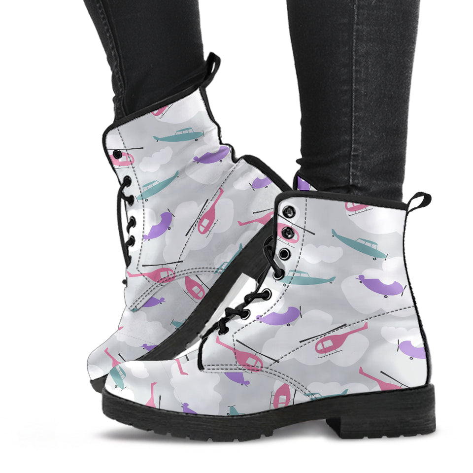 Helicopter Plane Pattern Leather Boots