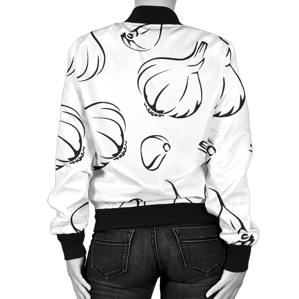 Garlic Pattern Black White Women'S Bomber Jacket