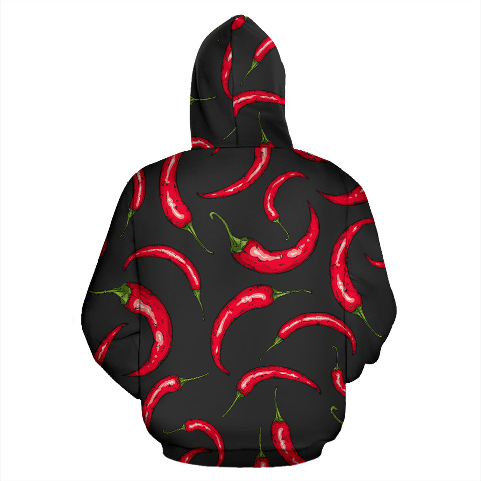 Chili Peppers Pattern Black Background Zip Up Hoodie