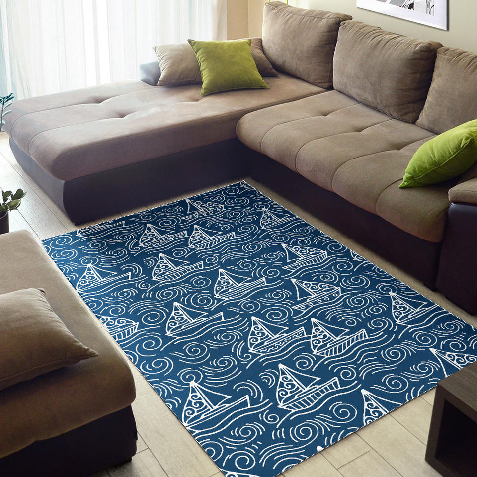 Hand Drawn Sailboat Pattern Area Rug