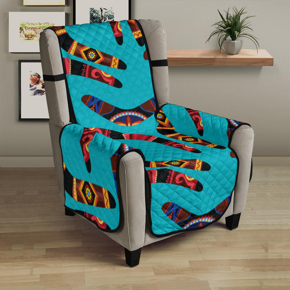 Boomerang Australian aboriginal ornament blue background Chair Cover Protector