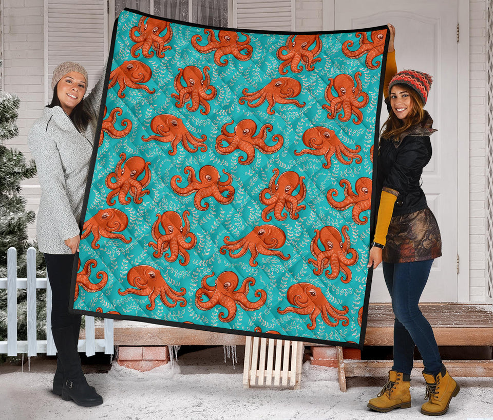 Octopus Turquoise Background Premium Quilt