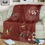 Koi Fish Carp Fish Red Background Premium Blanket