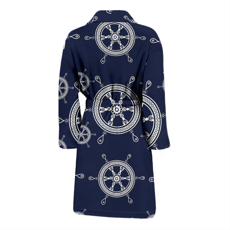 Nautical Steering Wheel Design Pattern Men'S Bathrobe