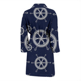 Nautical Steering Wheel Design Pattern Men'S Bathrobe