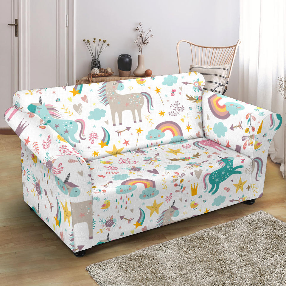 Colorful Unicorn Pattern Loveseat Couch Slipcover