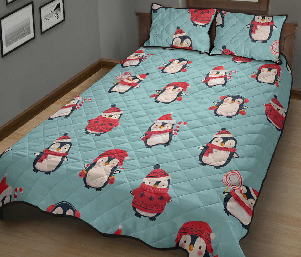 Cute penguin christmas  design pattern Quilt Bed Set