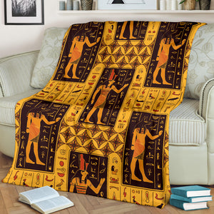 Egypt Hieroglyphics Pattern Print Design 05 Premium Blanket