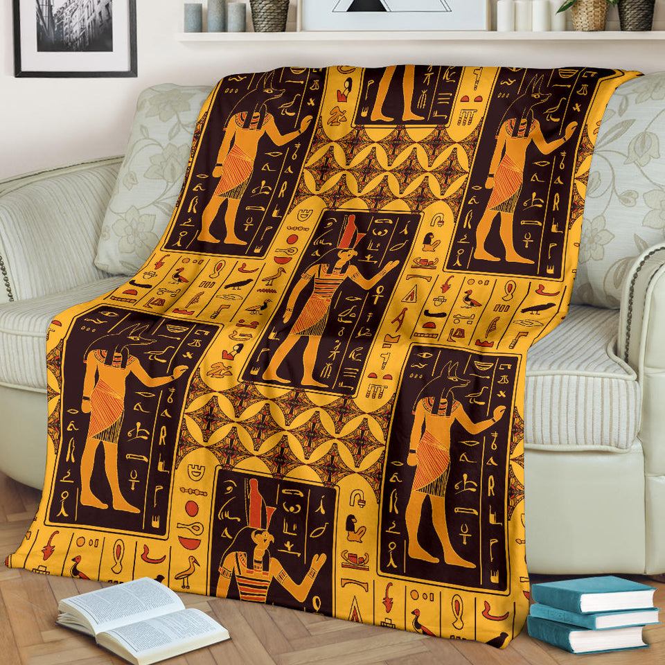 Egypt Hieroglyphics Pattern Print Design 05 Premium Blanket