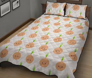 cute onions smiling faces Quilt Bed Set