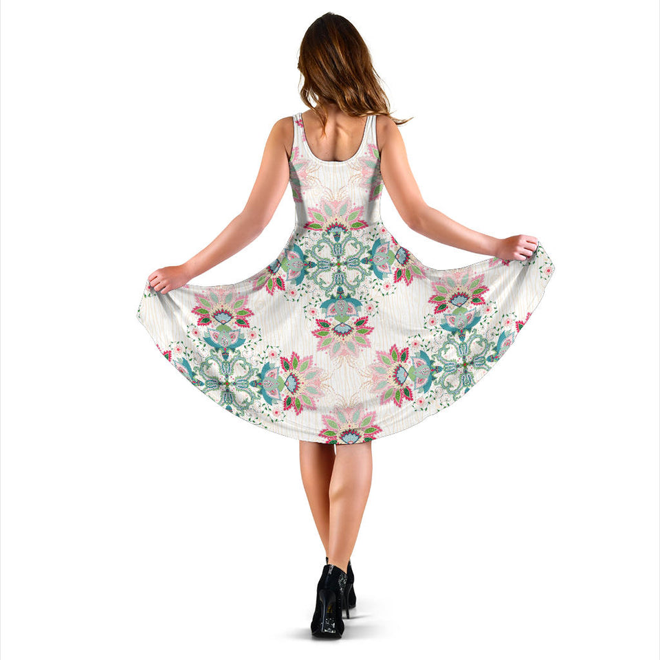 Square Floral Indian Flower Pattern Sleeveless Midi Dress