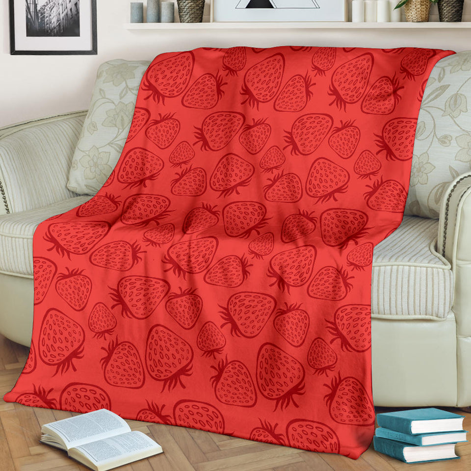 Strawberry Pattern Red Background Premium Blanket