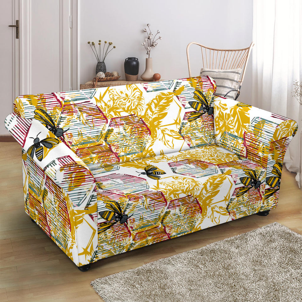 Cool Bee Honeycomb Leaves Pattern Loveseat Couch Slipcover