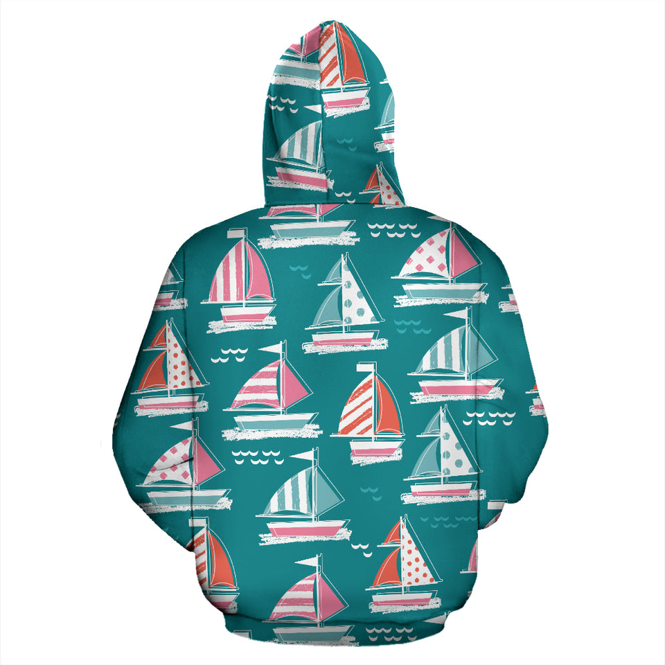 Cute Sailboat Pattern Zip Up Hoodie