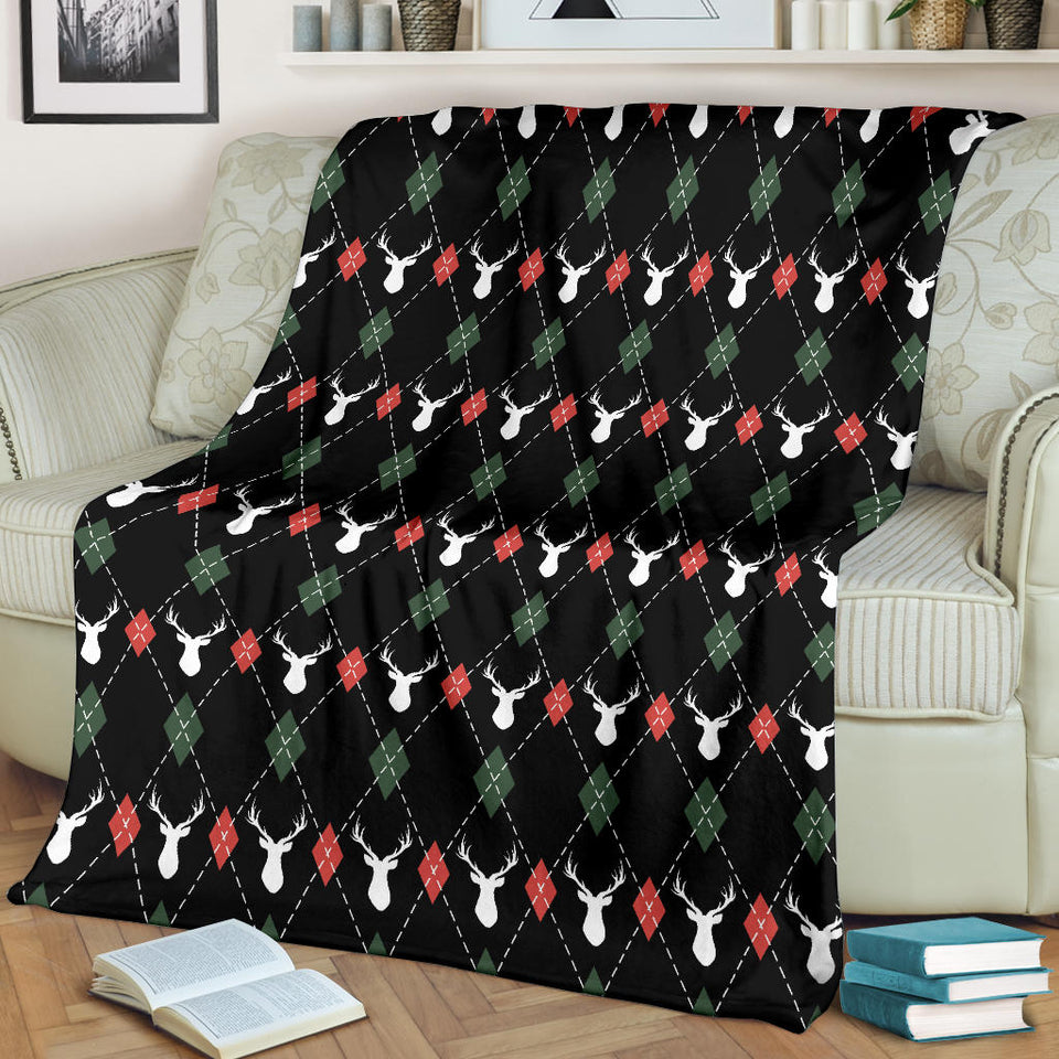 Deer Christmas New Year Pattern Argyle Premium Blanket
