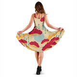 Red Bonsai Gray Sun Japanese Pattern Sleeveless Midi Dress