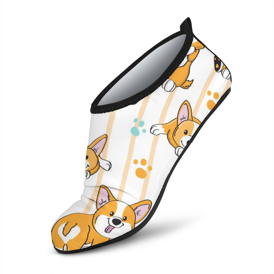 Cute Dog Corgi Striped Background Pattern Aqua Shoes