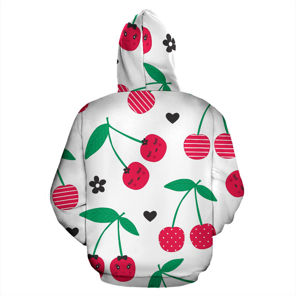 Cherry Pattern White Background Men Women Pullover Hoodie