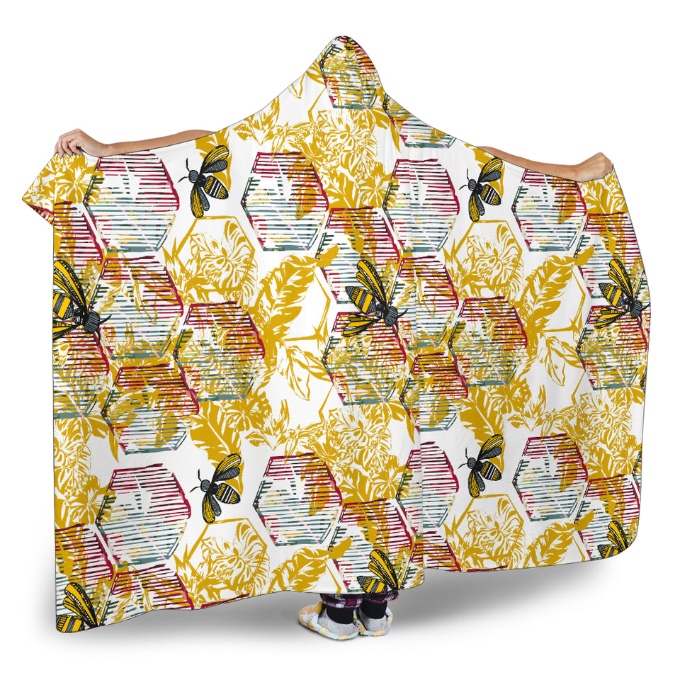 Cool Bee Honeycomb Leaves Pattern Hooded Blanket