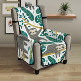 Cute sloths tropical palm leaves white background Chair Cover Protector