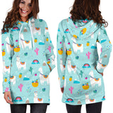 Llama Alpaca Cactus Leaves Pattern Women'S Hoodie Dress