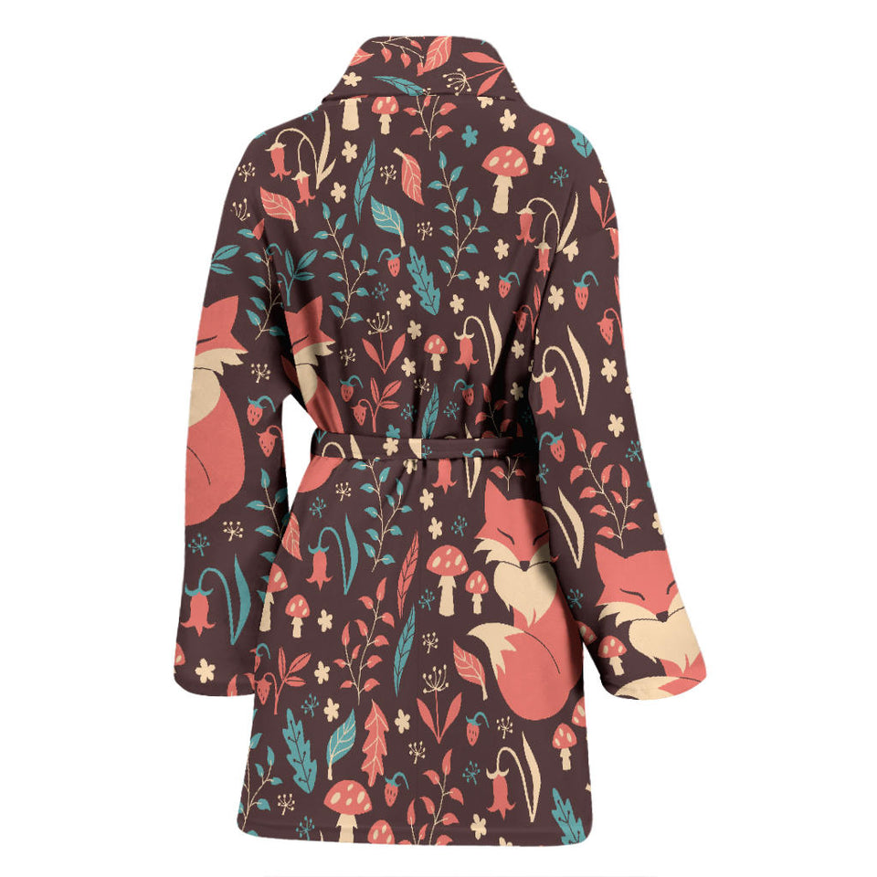 Fox Leaves Mushroom Pattern Women'S Bathrobe