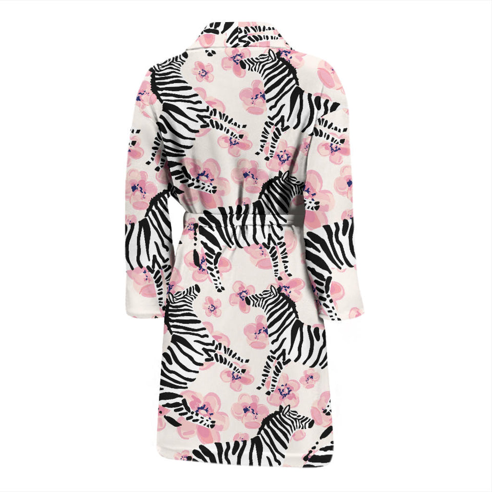 Zebra Pink Flower Background Men'S Bathrobe