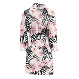 Zebra Pink Flower Background Men'S Bathrobe