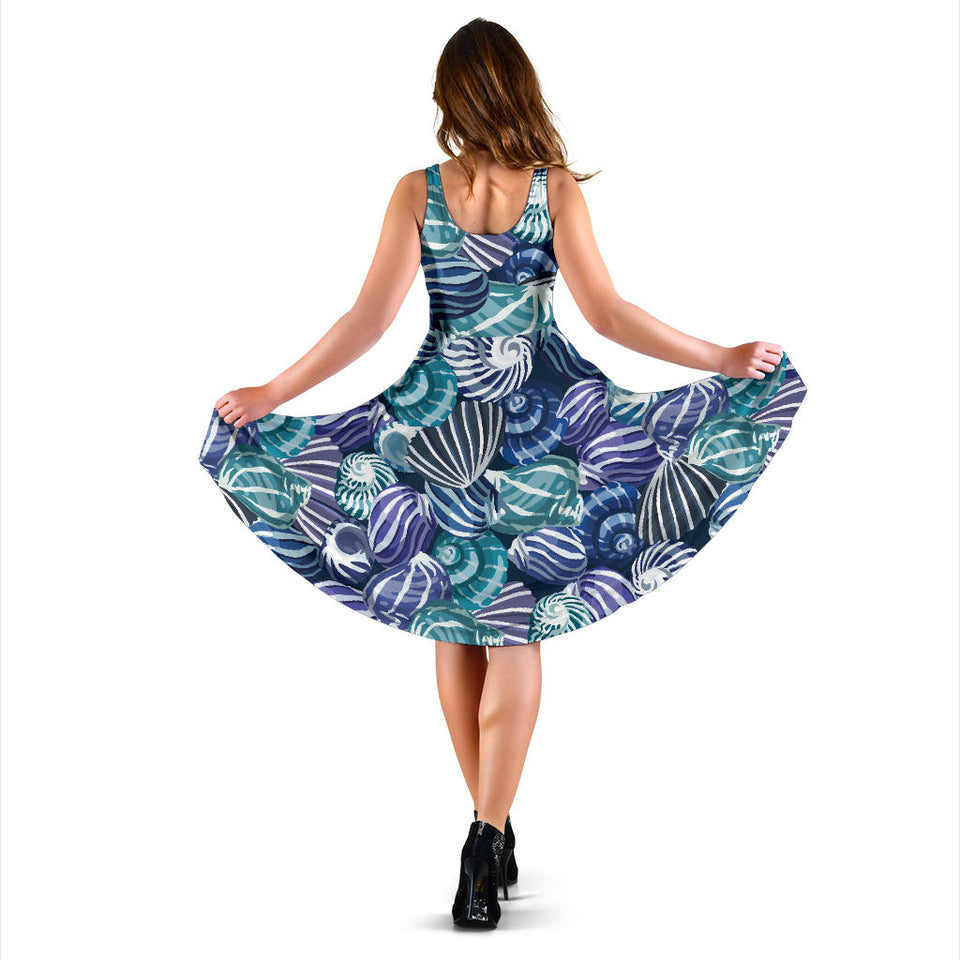 Shell Design Pattern Sleeveless Midi Dress