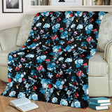 Skull Flower Roses Leave Pattern Premium Blanket