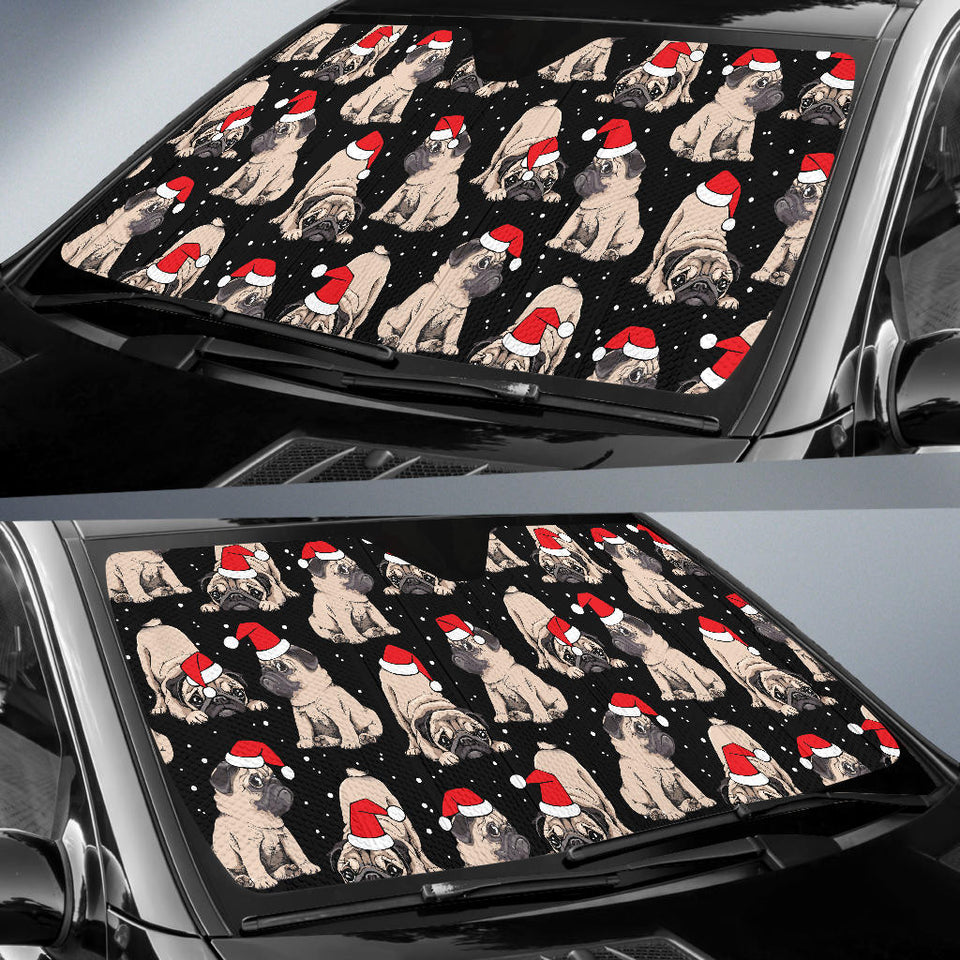 Christmas Pugs Santa_S Red Cap Pattern Car Sun Shade