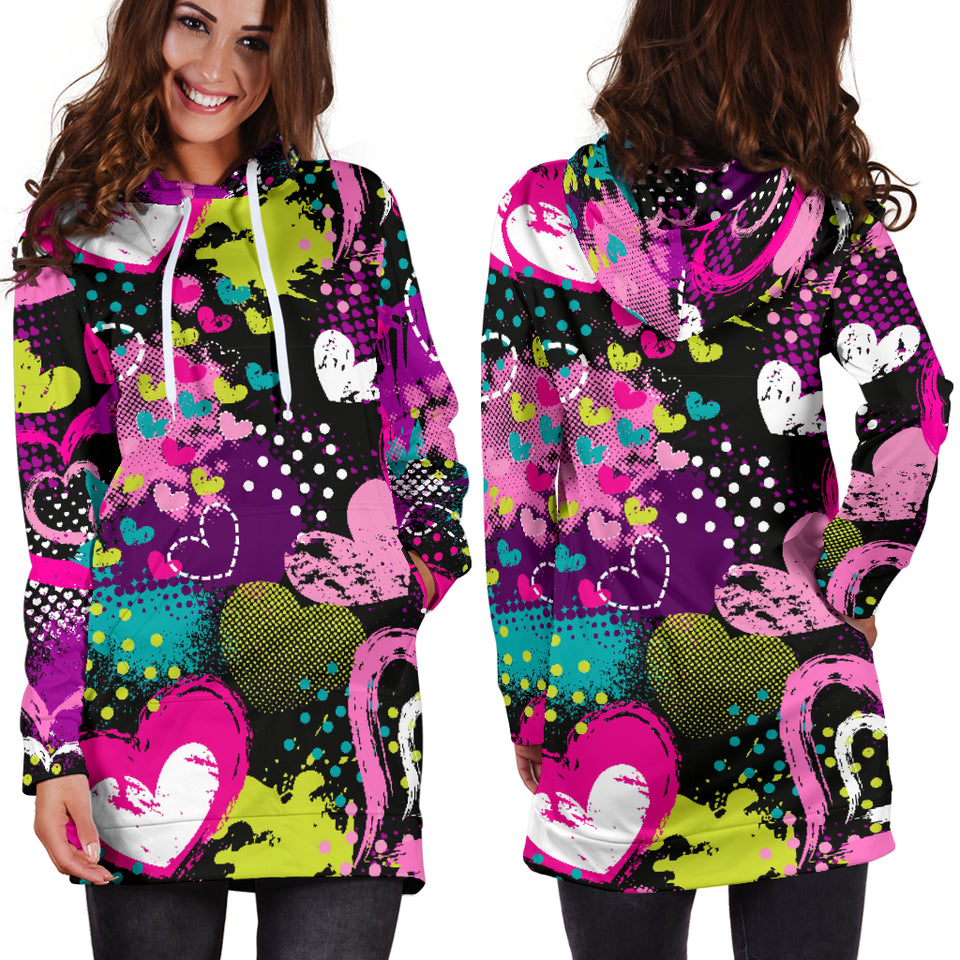 Heart Dot Wave Star Creative Design Pattern Women'S Hoodie Dress