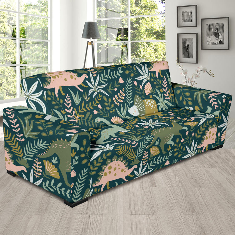Dinosaurs Tropical Leaves Flower Pattern Sofa Slipcover