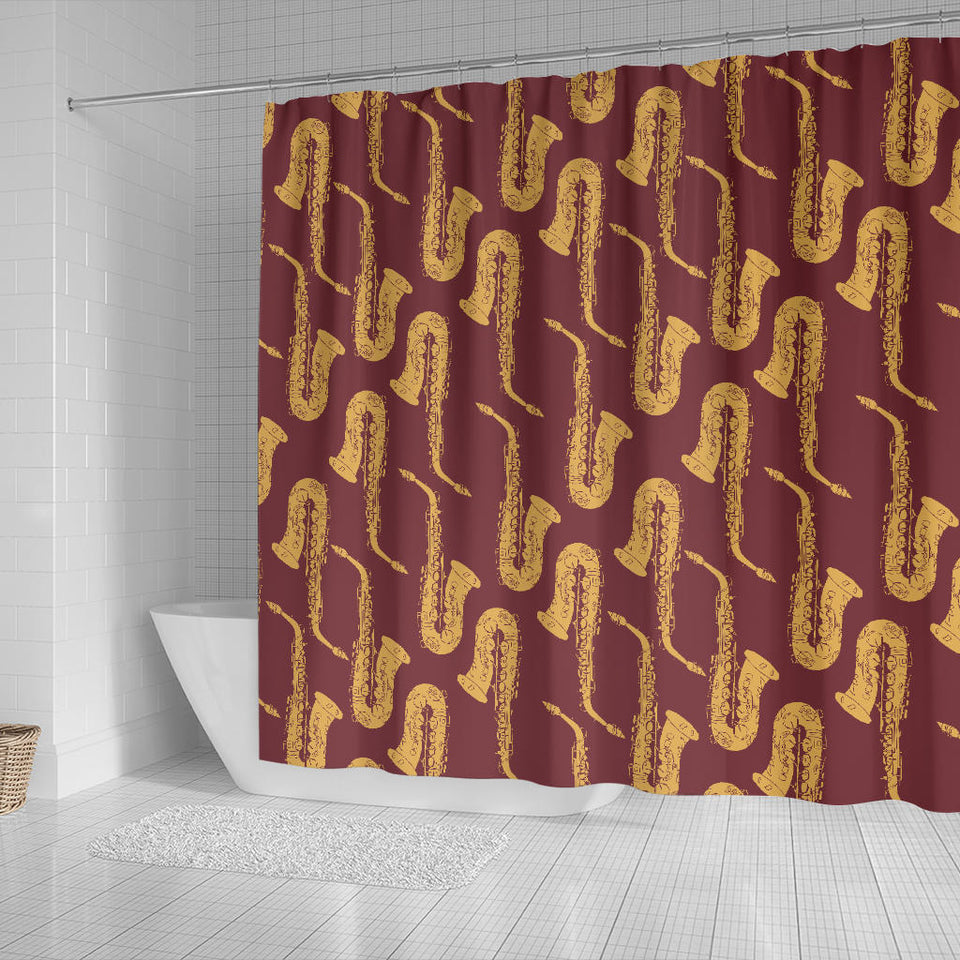 Hand Drawn Gold Saxophone Red Background  Shower Curtain Fulfilled In US