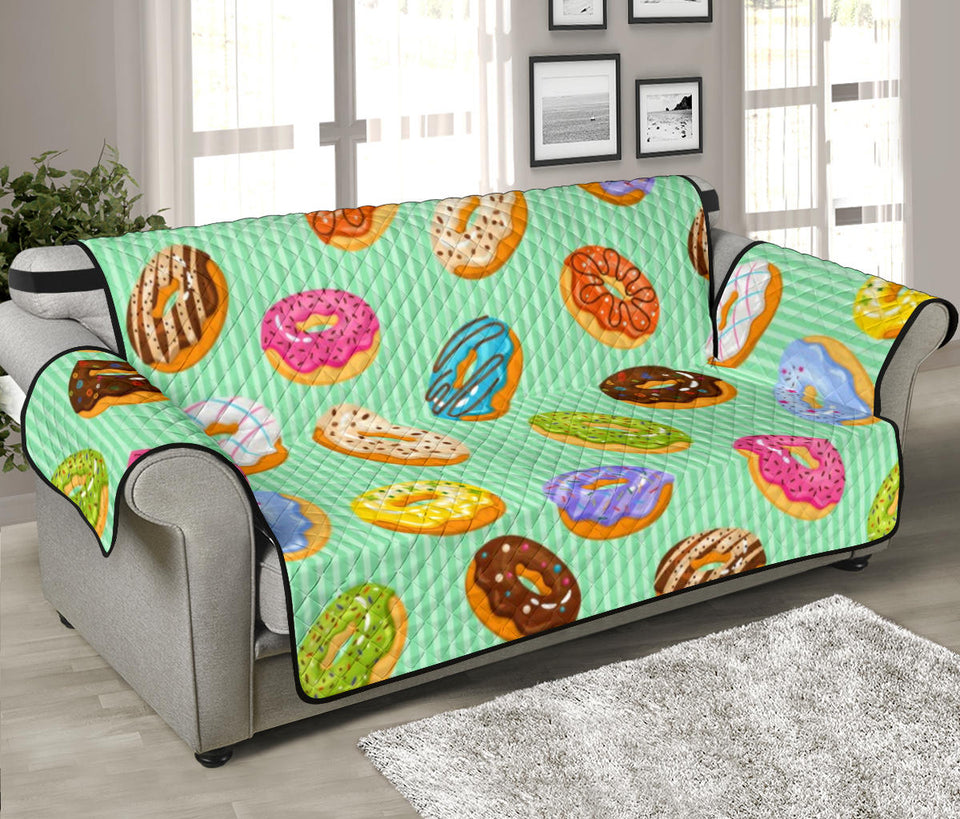 Colorful donut pattern green background Sofa Cover Protector