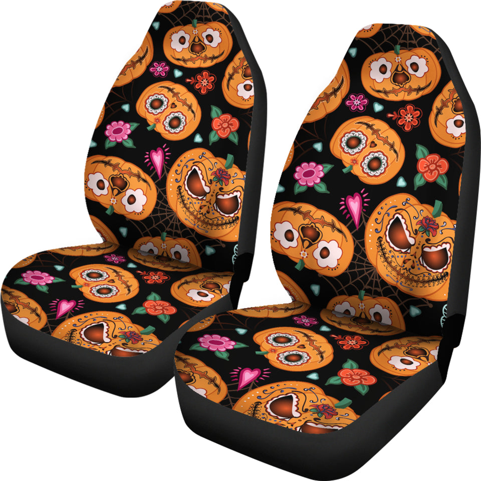 Pumpkin Flowers Spiderweb Halloween Theme Universal Fit Car Seat Covers