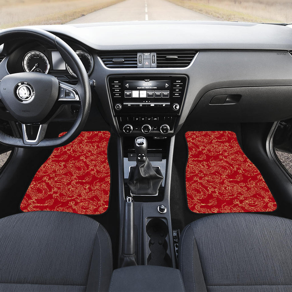 Gold Dragons Red Background Front Car Mats