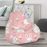 Cute White Rabbit Flower Pink Background Bean Bag Cover